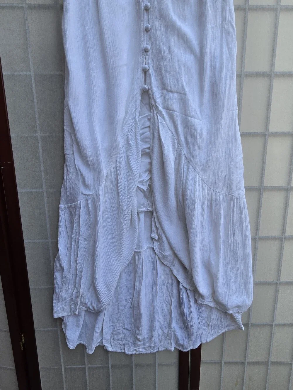 Abercrombie & Fitch White Crinkle Maxi Dress L Cottagecore Boho Coastal High-Low